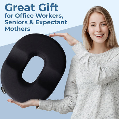 Donut Pillow for Tailbone Pain & Hemorrhoids – Large Memory Foam Seat Cushion for Bed Sore-Prone Areas & Pressure Relief – Prostate, Postpartum & Pregnancy Support, Black Mesh Cover
