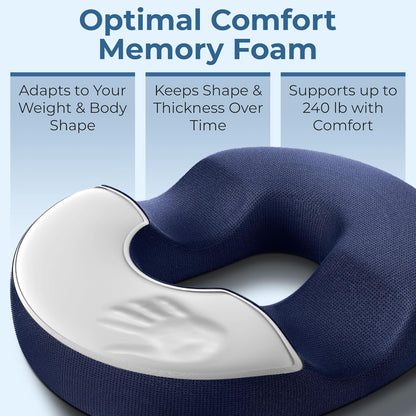 Donut Pillow for Tailbone Pain & Hemorrhoids – Large Memory Foam Seat Cushion for Bed Sore-Prone Areas & Pressure Relief – Prostate, Postpartum & Pregnancy Support, Black Mesh Cover