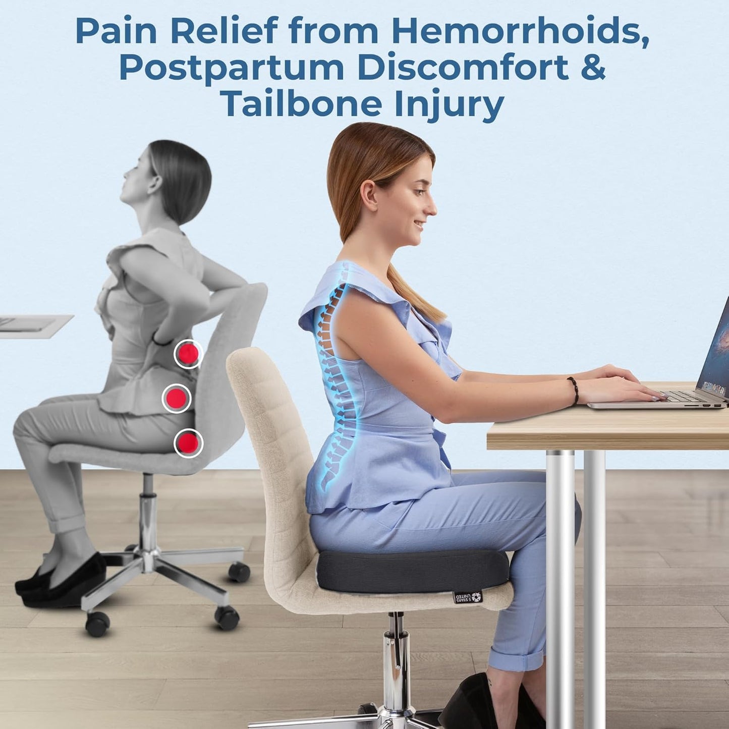 Donut Pillow for Tailbone Pain & Hemorrhoids – Large Memory Foam Seat Cushion for Bed Sore-Prone Areas & Pressure Relief – Prostate, Postpartum & Pregnancy Support, Black Mesh Cover