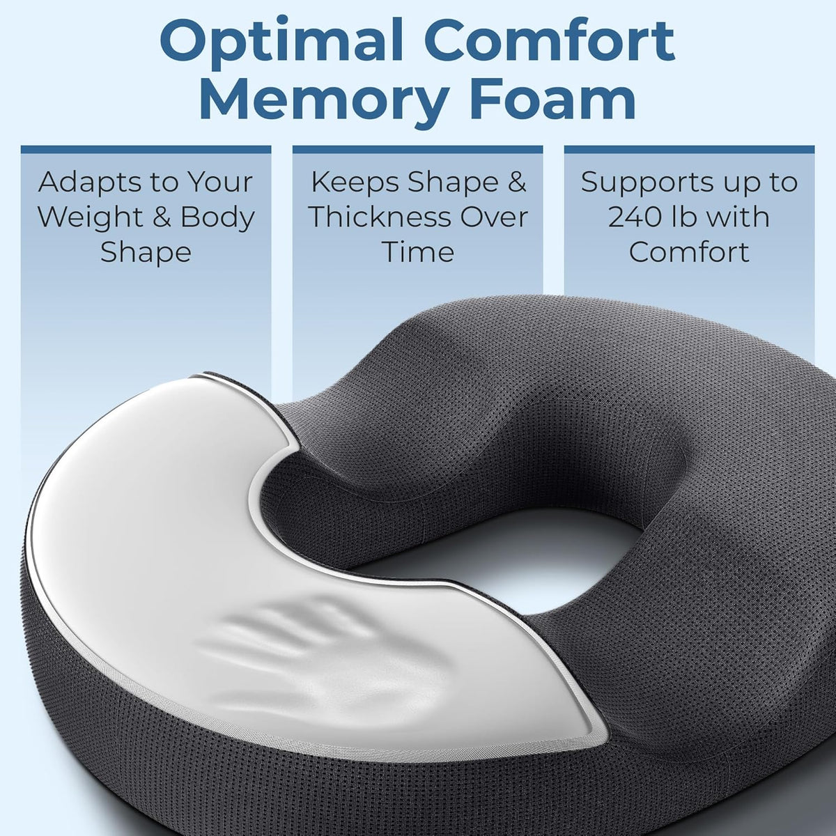 Donut Pillow for Tailbone Pain & Hemorrhoids – Large Memory Foam Seat Cushion for Bed Sore-Prone Areas & Pressure Relief – Prostate, Postpartum & Pregnancy Support, Black Mesh Cover