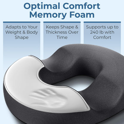 Donut Pillow for Tailbone Pain & Hemorrhoids – Large Memory Foam Seat Cushion for Bed Sore-Prone Areas & Pressure Relief – Prostate, Postpartum & Pregnancy Support, Black Mesh Cover