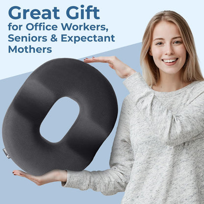 Donut Pillow for Tailbone Pain & Hemorrhoids – Large Memory Foam Seat Cushion for Bed Sore-Prone Areas & Pressure Relief – Prostate, Postpartum & Pregnancy Support, Black Mesh Cover