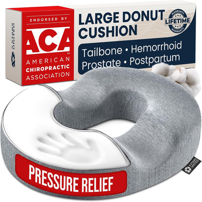 Donut Pillow for Tailbone Pain & Hemorrhoids – Large Memory Foam Seat Cushion for Bed Sore-Prone Areas & Pressure Relief – Prostate, Postpartum & Pregnancy Support, Black Mesh Cover