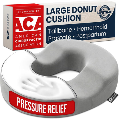 Donut Pillow for Tailbone Pain & Hemorrhoids – Large Memory Foam Seat Cushion for Bed Sore-Prone Areas & Pressure Relief – Prostate, Postpartum & Pregnancy Support, Black Mesh Cover