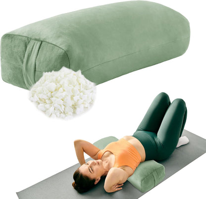Shredded Foam Yoga Bolster Pillow for Restorative Yoga & Meditation, Versatile Rectangular Yoga Support Pillow Premium Meditation Cushion with Washable Velvet Cover& Carry Handle