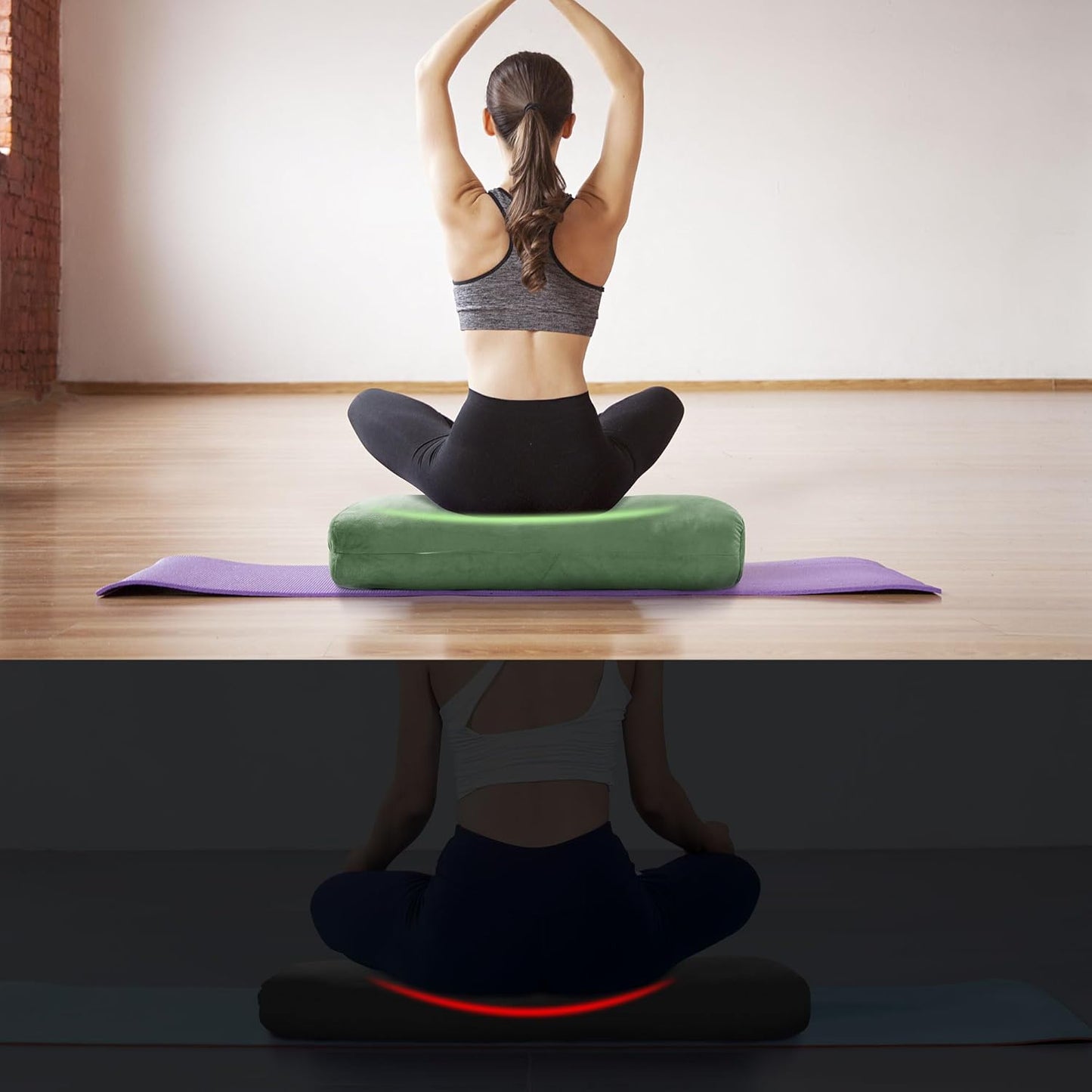 Shredded Foam Yoga Bolster Pillow for Restorative Yoga & Meditation, Versatile Rectangular Yoga Support Pillow Premium Meditation Cushion with Washable Velvet Cover& Carry Handle