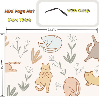 Small Mini Yoga Mat 23.6×15.7in 5mm Thin Cute Cat Print Travel Knee Pad