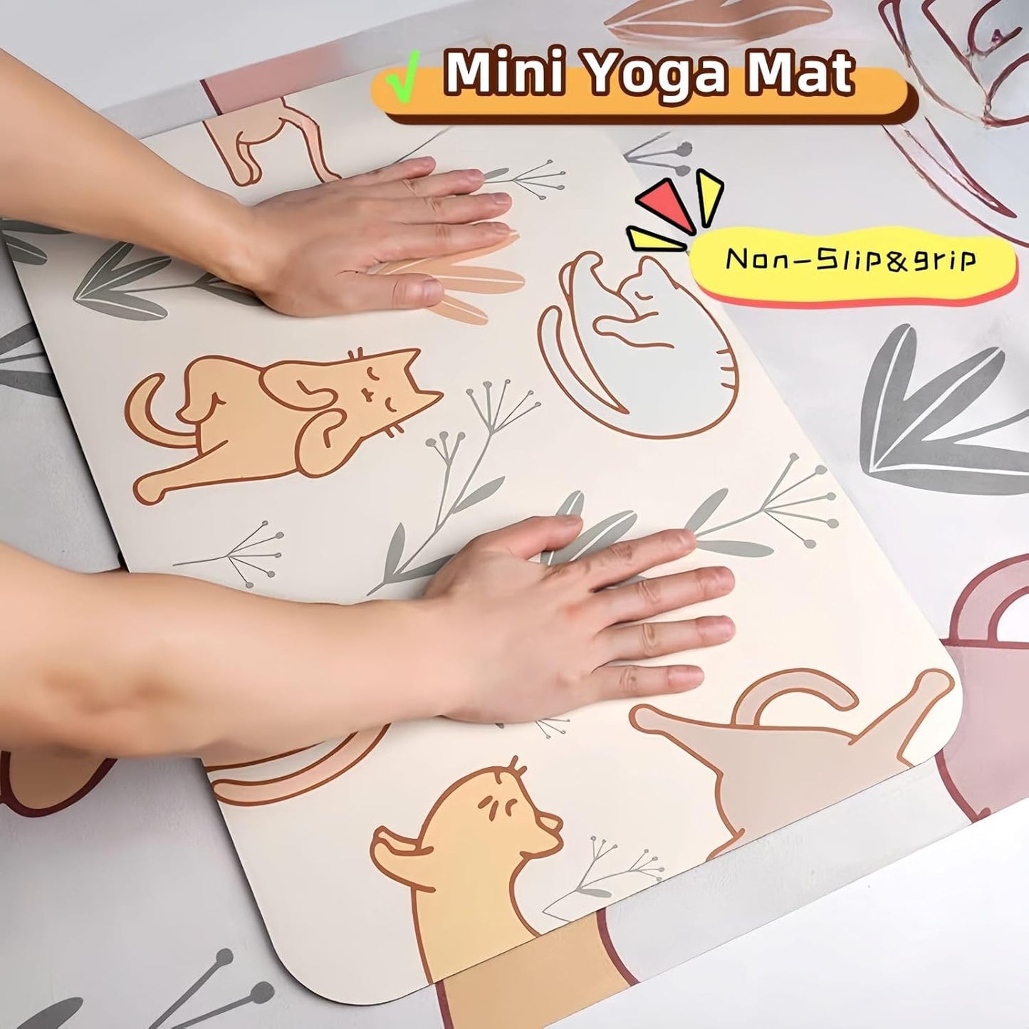 Small Mini Yoga Mat 23.6×15.7in 5mm Thin Cute Cat Print Travel Knee Pad