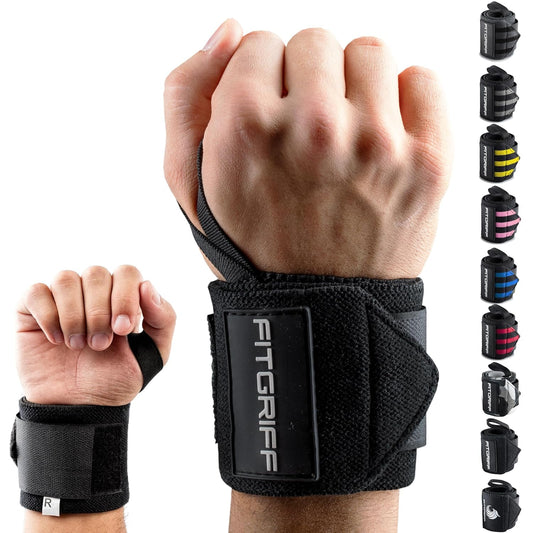 ® Wrist Wraps for Weightlifting (18") Heavy-Duty Support for Gym, Bench Press, and Pushups (1 Pair) - for Men and Women (Black)