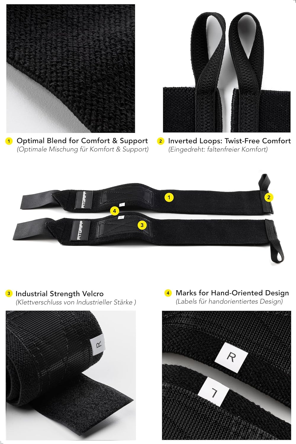 ® Wrist Wraps for Weightlifting (18") Heavy-Duty Support for Gym, Bench Press, and Pushups (1 Pair) - for Men and Women (Black)