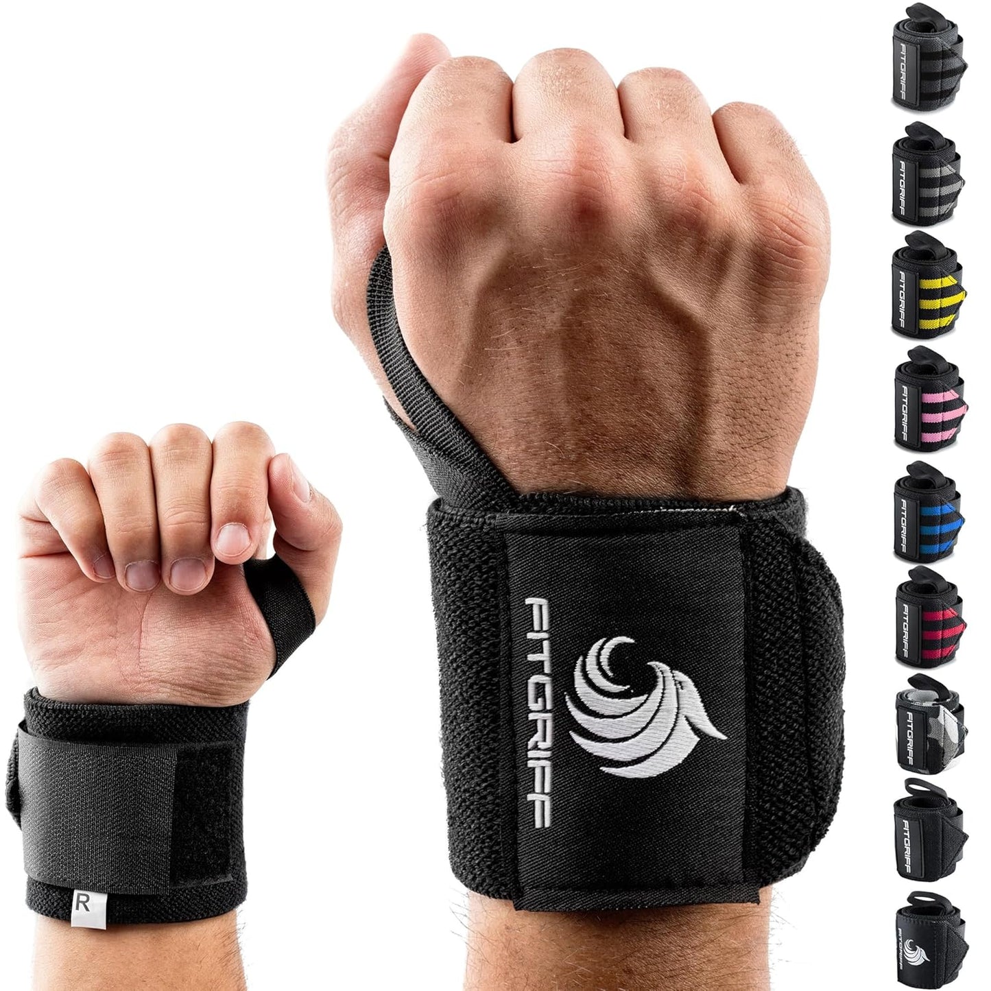 ® Wrist Wraps for Weightlifting (18") Heavy-Duty Support for Gym, Bench Press, and Pushups (1 Pair) - for Men and Women (Black)