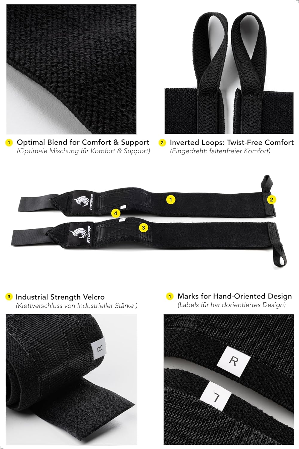 ® Wrist Wraps for Weightlifting (18") Heavy-Duty Support for Gym, Bench Press, and Pushups (1 Pair) - for Men and Women (Black)