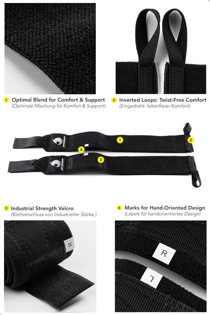 ® Wrist Wraps for Weightlifting (18") Heavy-Duty Support for Gym, Bench Press, and Pushups (1 Pair) - for Men and Women (Black)