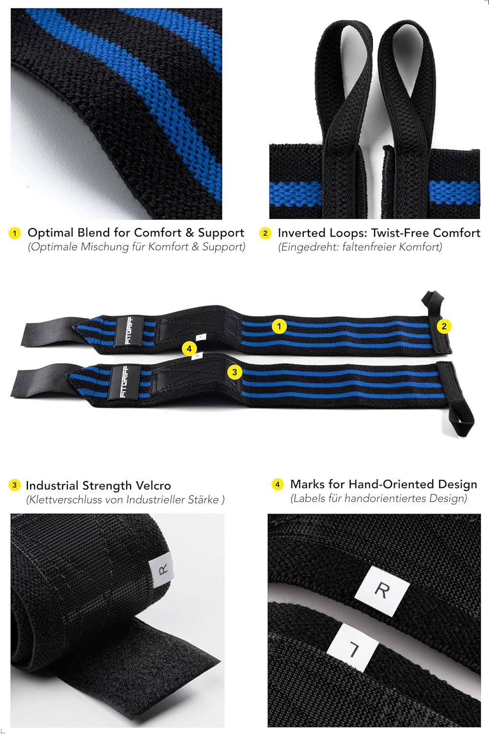 ® Wrist Wraps for Weightlifting (18") Heavy-Duty Support for Gym, Bench Press, and Pushups (1 Pair) - for Men and Women (Black)