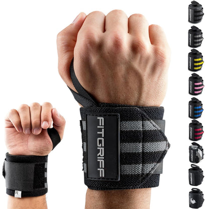 ® Wrist Wraps for Weightlifting (18") Heavy-Duty Support for Gym, Bench Press, and Pushups (1 Pair) - for Men and Women (Black)