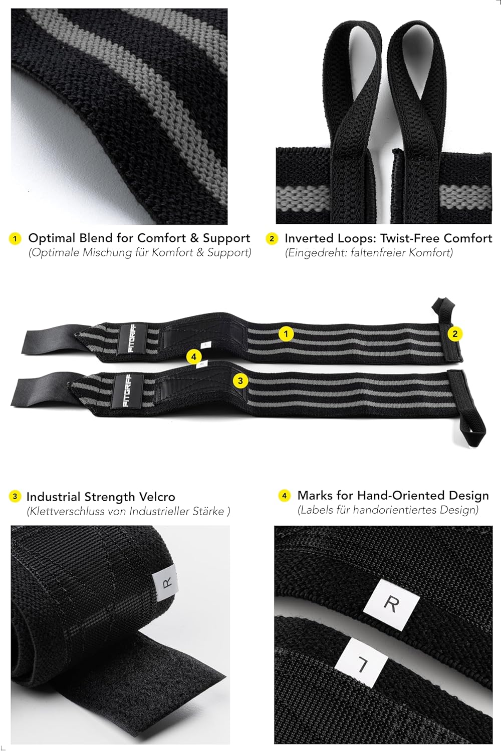 ® Wrist Wraps for Weightlifting (18") Heavy-Duty Support for Gym, Bench Press, and Pushups (1 Pair) - for Men and Women (Black)