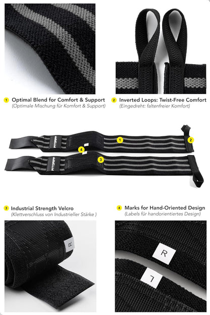 ® Wrist Wraps for Weightlifting (18") Heavy-Duty Support for Gym, Bench Press, and Pushups (1 Pair) - for Men and Women (Black)