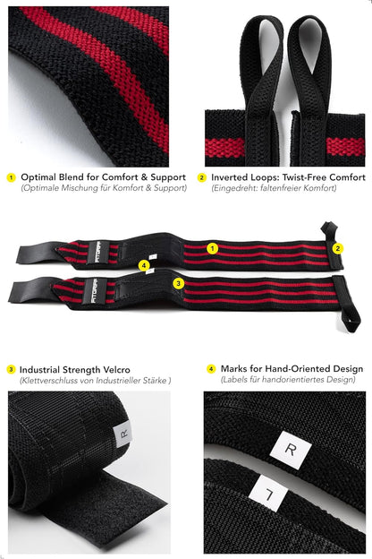 ® Wrist Wraps for Weightlifting (18") Heavy-Duty Support for Gym, Bench Press, and Pushups (1 Pair) - for Men and Women (Black)