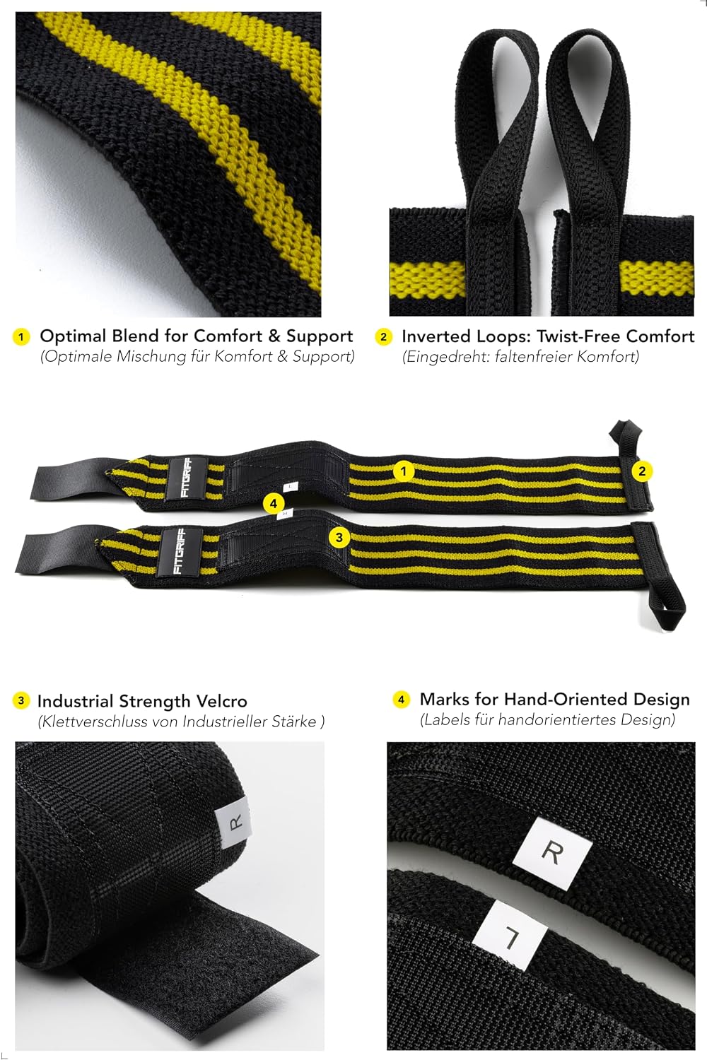 ® Wrist Wraps for Weightlifting (18") Heavy-Duty Support for Gym, Bench Press, and Pushups (1 Pair) - for Men and Women (Black)
