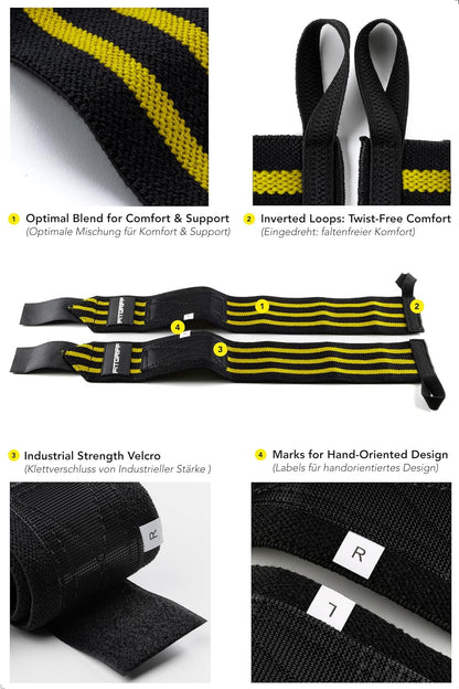 ® Wrist Wraps for Weightlifting (18") Heavy-Duty Support for Gym, Bench Press, and Pushups (1 Pair) - for Men and Women (Black)