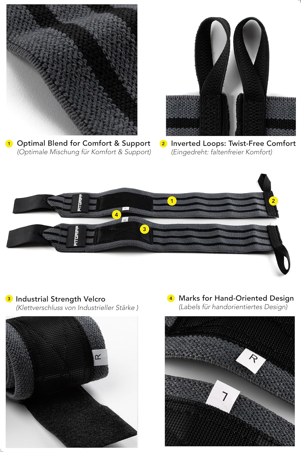 ® Wrist Wraps for Weightlifting (18") Heavy-Duty Support for Gym, Bench Press, and Pushups (1 Pair) - for Men and Women (Black)