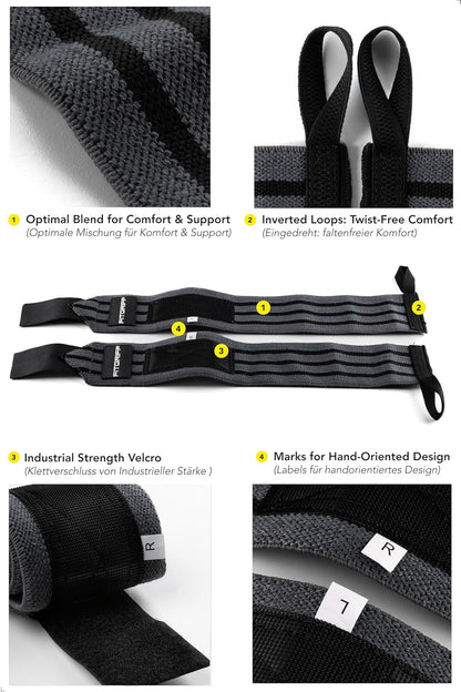 ® Wrist Wraps for Weightlifting (18") Heavy-Duty Support for Gym, Bench Press, and Pushups (1 Pair) - for Men and Women (Black)