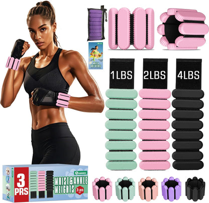 Ankle Weights for Women Men, 3 Pairs Wrist Weights Set for Walking Running, 0.5LB/1LB/2LB Each Side Silicone Workout Weights for Gym Fitness,Jogging,Yoga,Strength Training,Physical Therapy