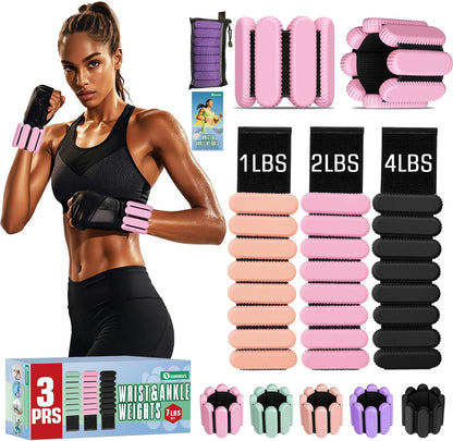 Ankle Weights for Women Men, 3 Pairs Wrist Weights Set for Walking Running, 0.5LB/1LB/2LB Each Side Silicone Workout Weights for Gym Fitness,Jogging,Yoga,Strength Training,Physical Therapy