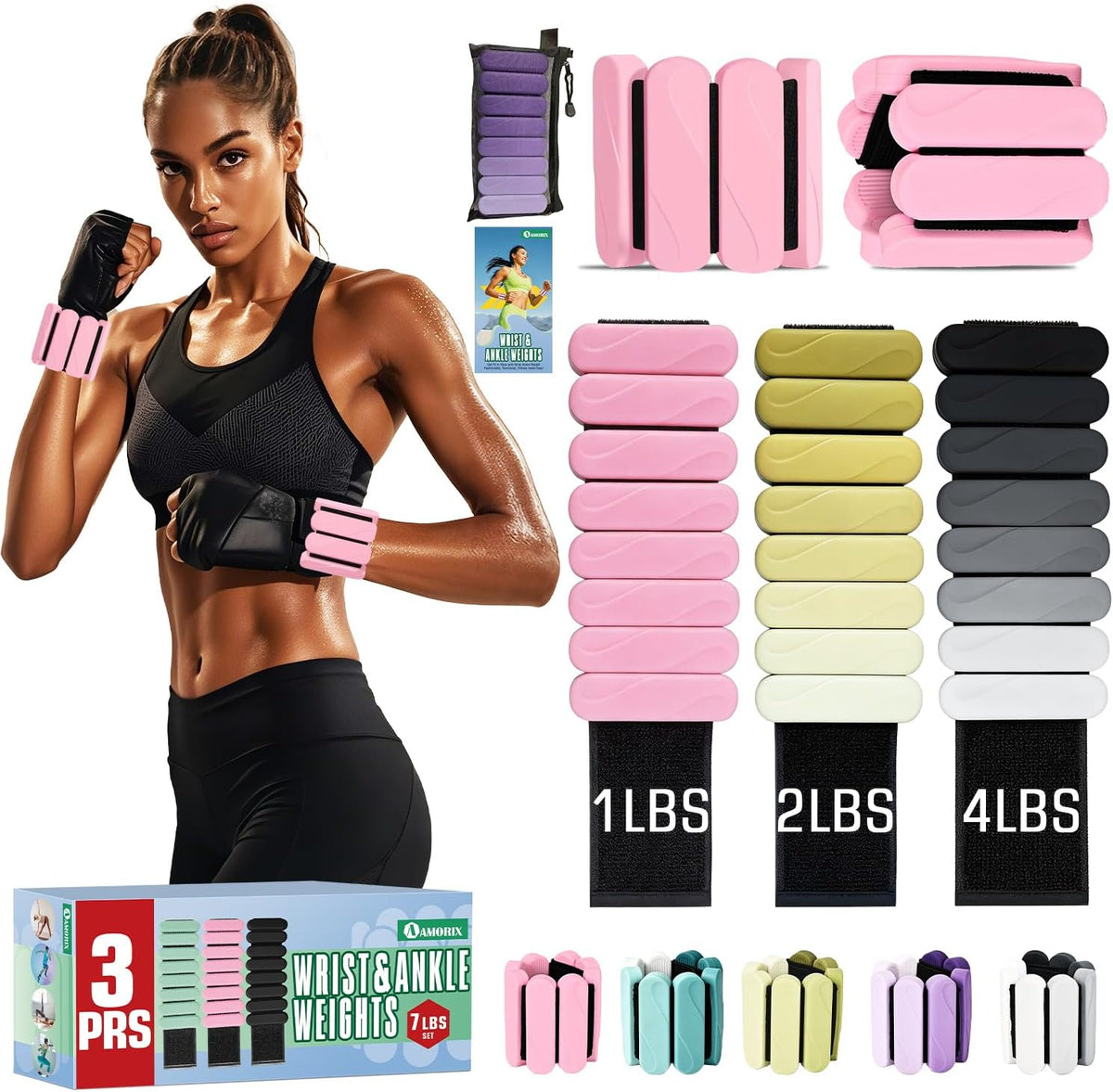 Ankle Weights for Women Men, 3 Pairs Wrist Weights Set for Walking Running, 0.5LB/1LB/2LB Each Side Silicone Workout Weights for Gym Fitness,Jogging,Yoga,Strength Training,Physical Therapy