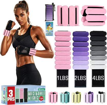 Ankle Weights for Women Men, 3 Pairs Wrist Weights Set for Walking Running, 0.5LB/1LB/2LB Each Side Silicone Workout Weights for Gym Fitness,Jogging,Yoga,Strength Training,Physical Therapy
