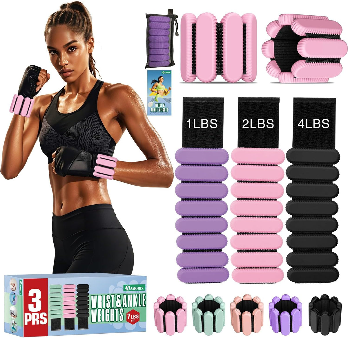 Ankle Weights for Women Men, 3 Pairs Wrist Weights Set for Walking Running, 0.5LB/1LB/2LB Each Side Silicone Workout Weights for Gym Fitness,Jogging,Yoga,Strength Training,Physical Therapy