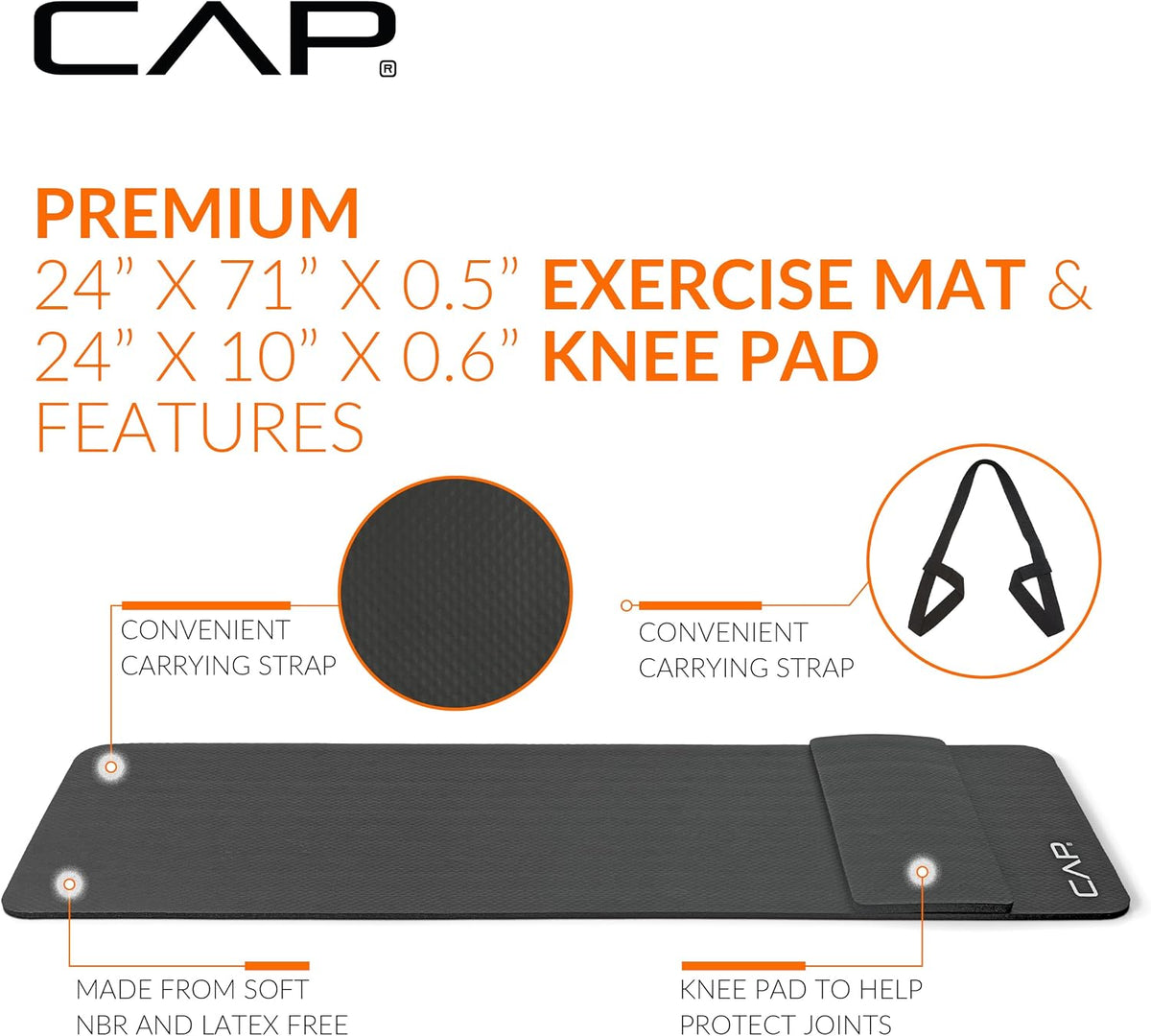 Barbell 1/2-Inch High Density Exercise Yoga Mat with Strap | Multiple Options