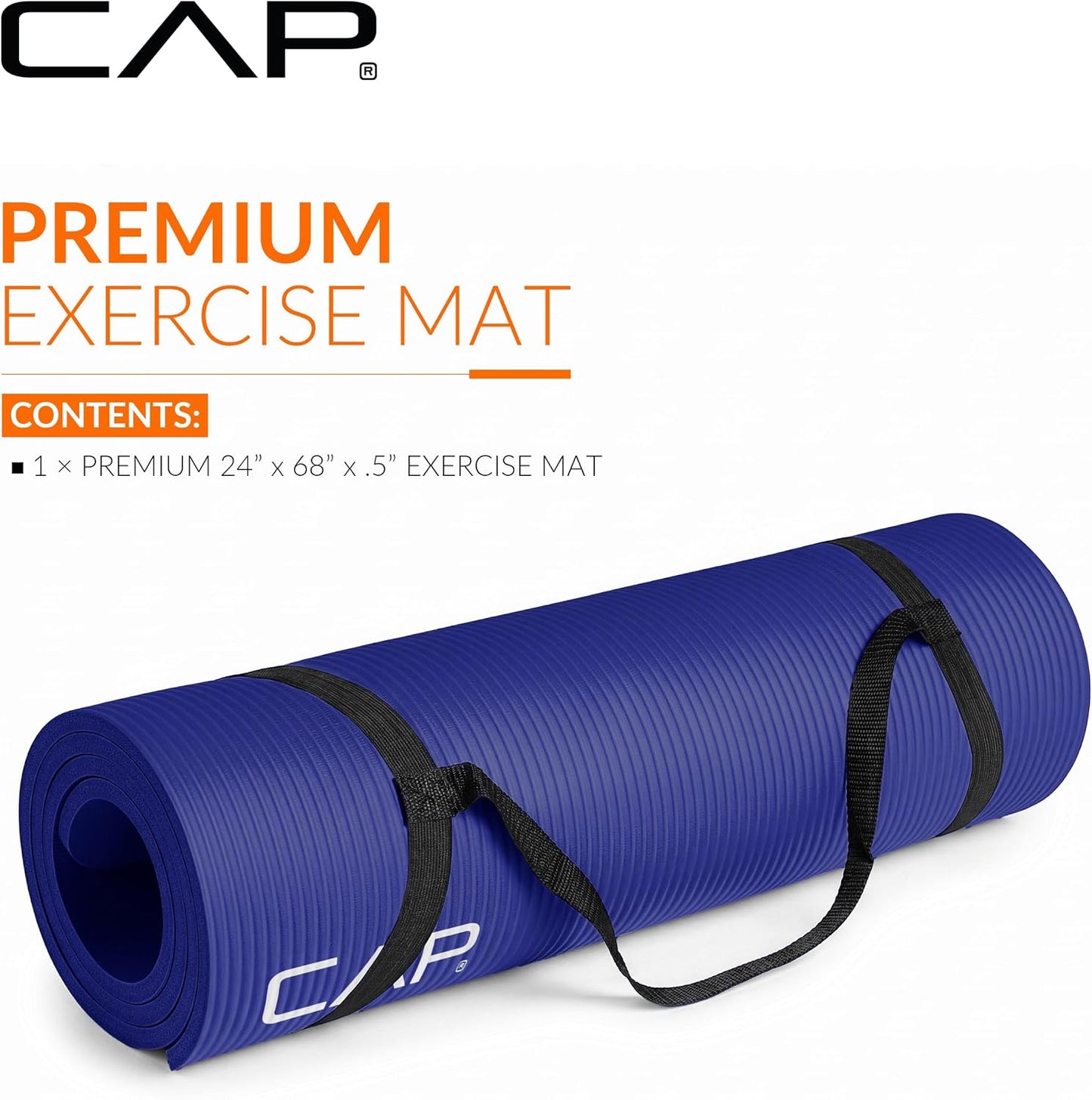 Barbell 1/2-Inch High Density Exercise Yoga Mat with Strap | Multiple Options