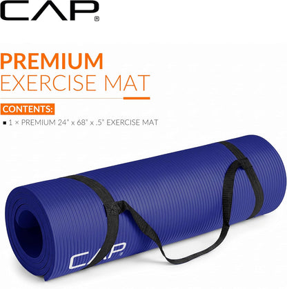 Barbell 1/2-Inch High Density Exercise Yoga Mat with Strap | Multiple Options