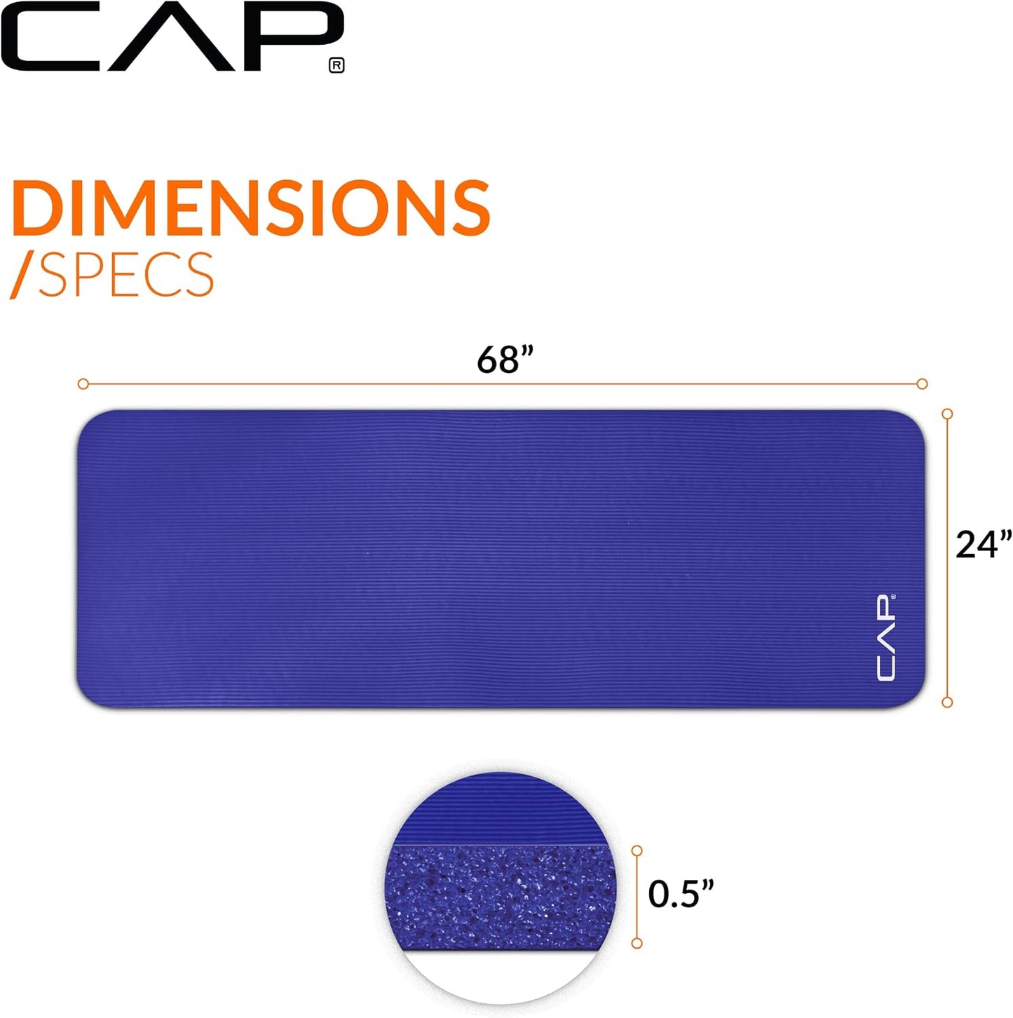 Barbell 1/2-Inch High Density Exercise Yoga Mat with Strap | Multiple Options