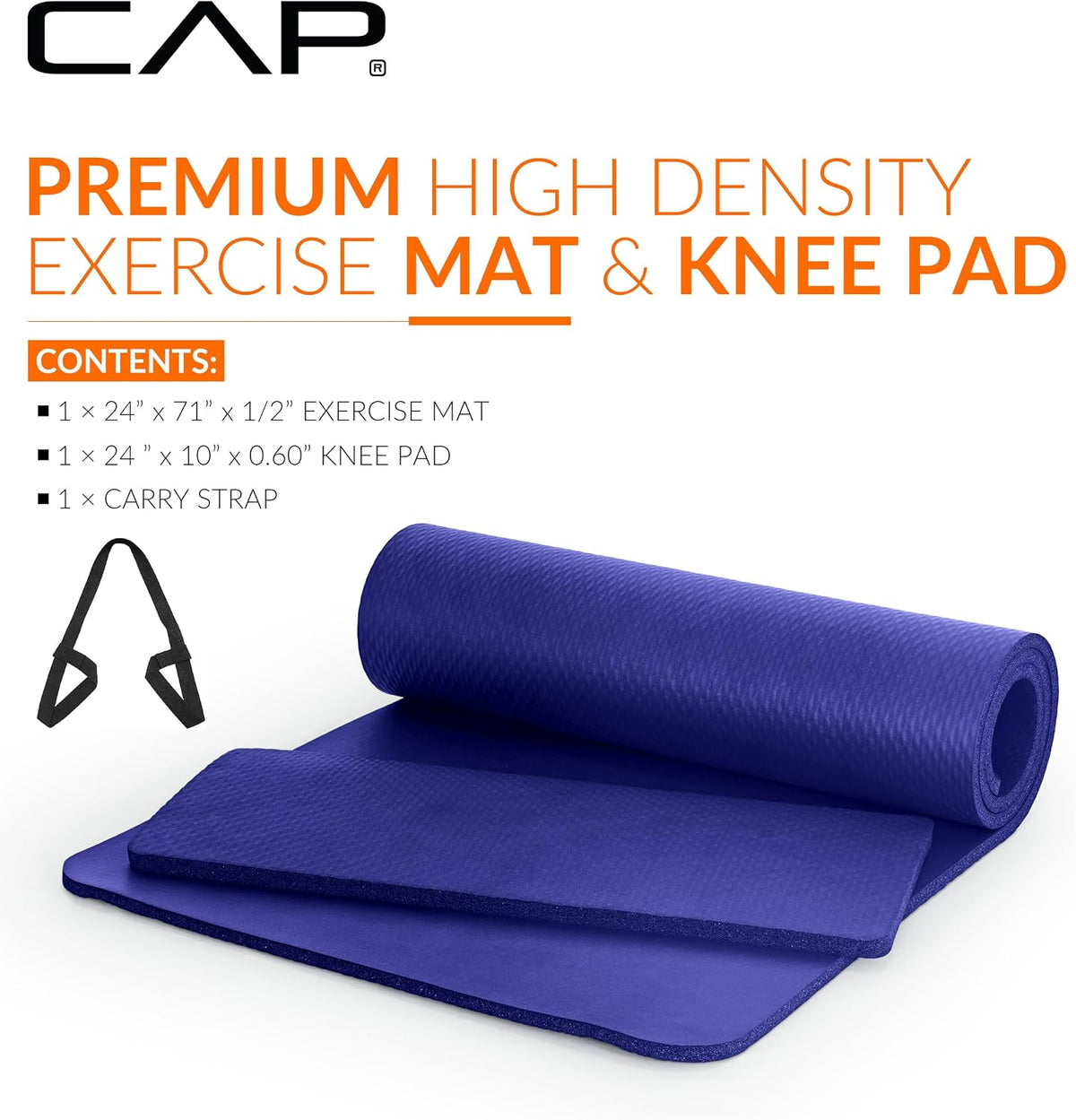 Barbell 1/2-Inch High Density Exercise Yoga Mat with Strap | Multiple Options