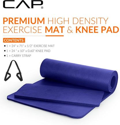 Barbell 1/2-Inch High Density Exercise Yoga Mat with Strap | Multiple Options