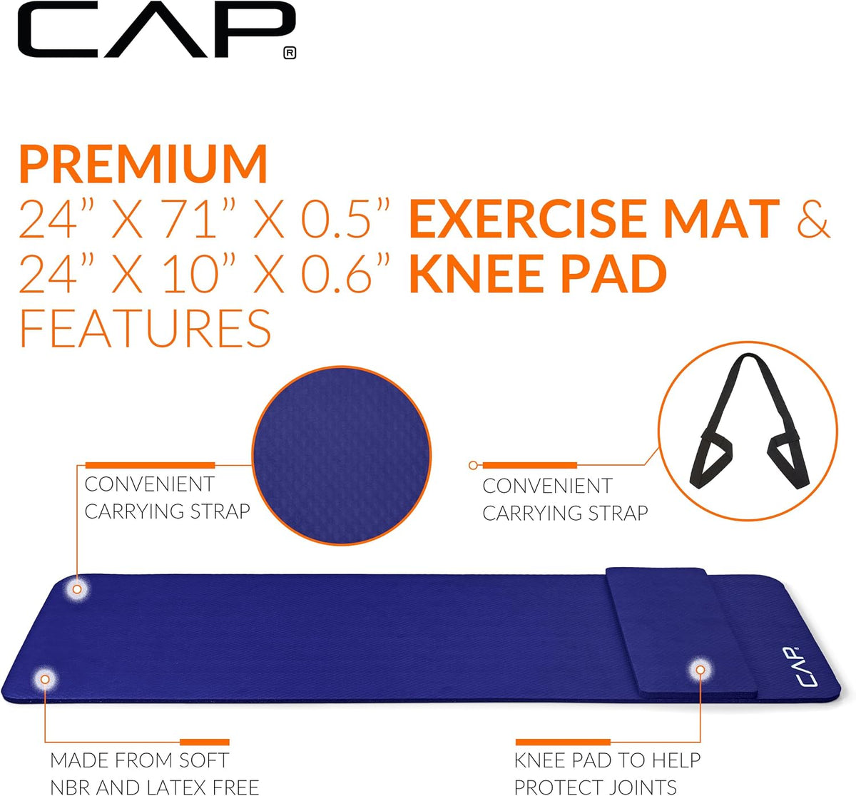 Barbell 1/2-Inch High Density Exercise Yoga Mat with Strap | Multiple Options