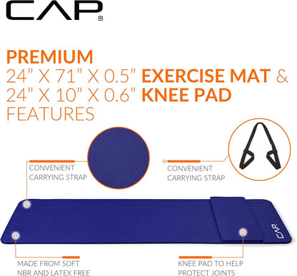 Barbell 1/2-Inch High Density Exercise Yoga Mat with Strap | Multiple Options