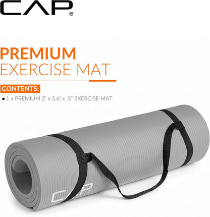 Barbell 1/2-Inch High Density Exercise Yoga Mat with Strap | Multiple Options