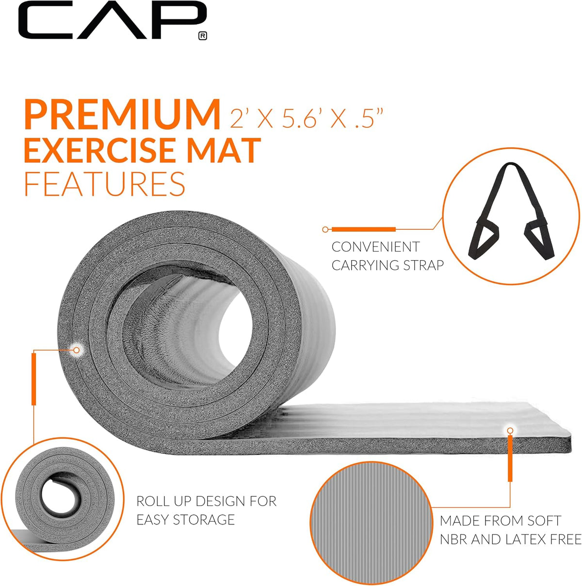 Barbell 1/2-Inch High Density Exercise Yoga Mat with Strap | Multiple Options