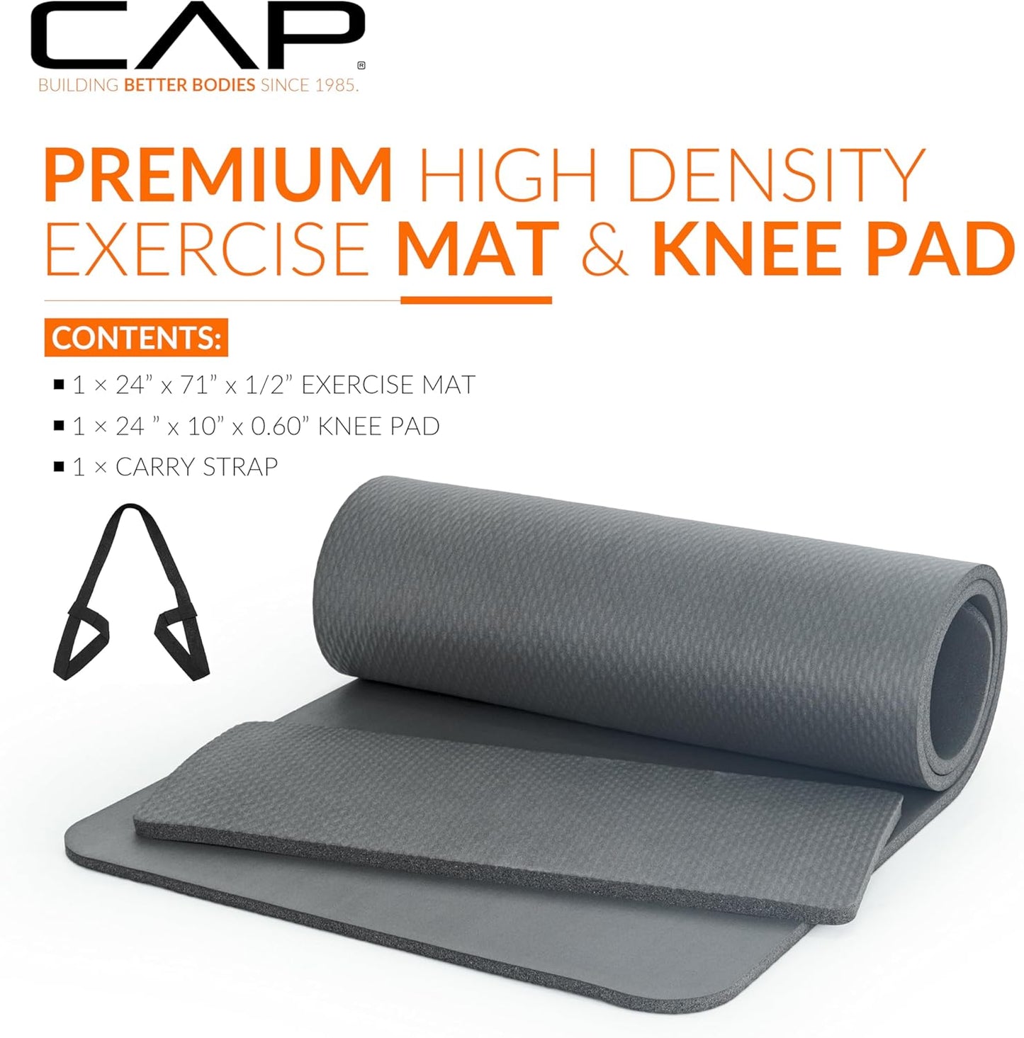 Barbell 1/2-Inch High Density Exercise Yoga Mat with Strap | Multiple Options