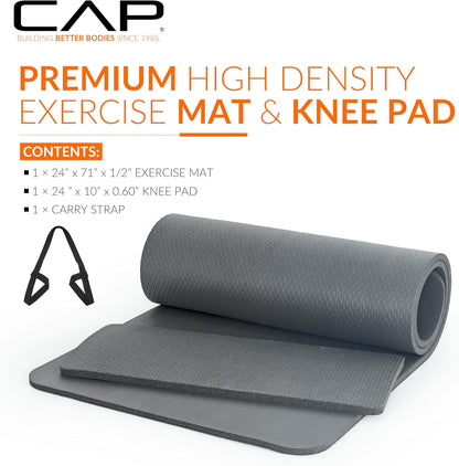 Barbell 1/2-Inch High Density Exercise Yoga Mat with Strap | Multiple Options