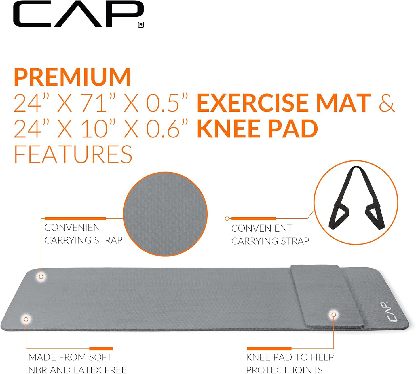 Barbell 1/2-Inch High Density Exercise Yoga Mat with Strap | Multiple Options