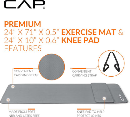 Barbell 1/2-Inch High Density Exercise Yoga Mat with Strap | Multiple Options