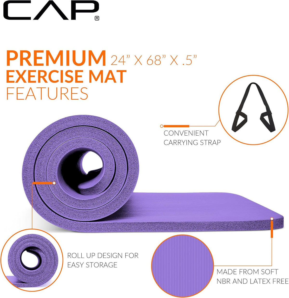 Barbell 1/2-Inch High Density Exercise Yoga Mat with Strap | Multiple Options