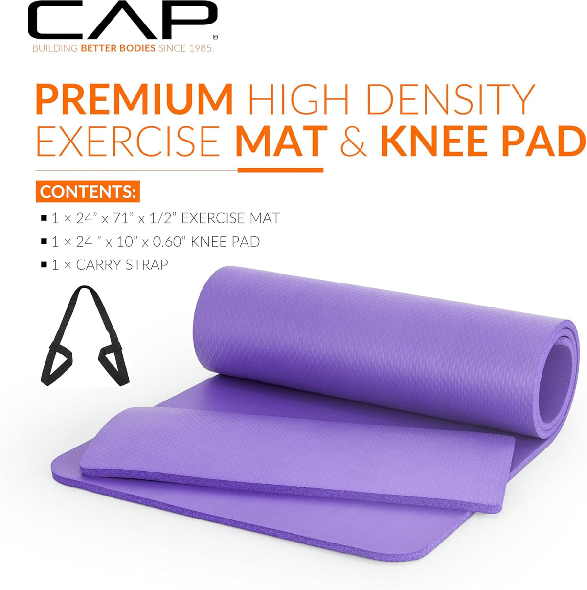 Barbell 1/2-Inch High Density Exercise Yoga Mat with Strap | Multiple Options