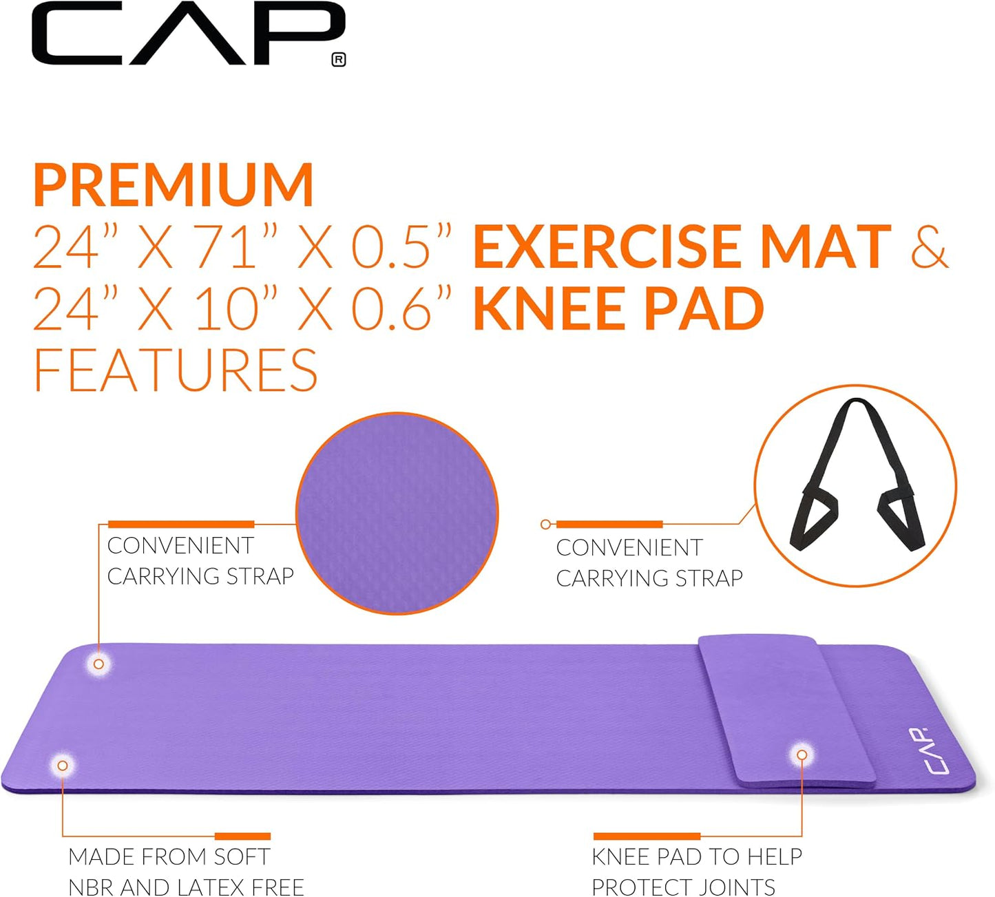 Barbell 1/2-Inch High Density Exercise Yoga Mat with Strap | Multiple Options