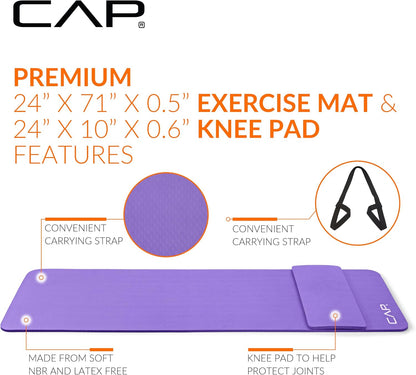Barbell 1/2-Inch High Density Exercise Yoga Mat with Strap | Multiple Options