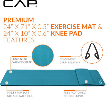Barbell 1/2-Inch High Density Exercise Yoga Mat with Strap | Multiple Options
